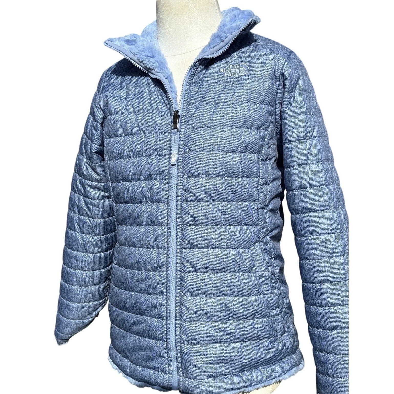 The North Face Girls XL 18 Reversible Outdoor Jacket Mossbud Swirl Blue Purple