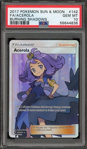 Pokemon Acerola Burning Shadows Full Art #142 PSA 10 Gem Mint