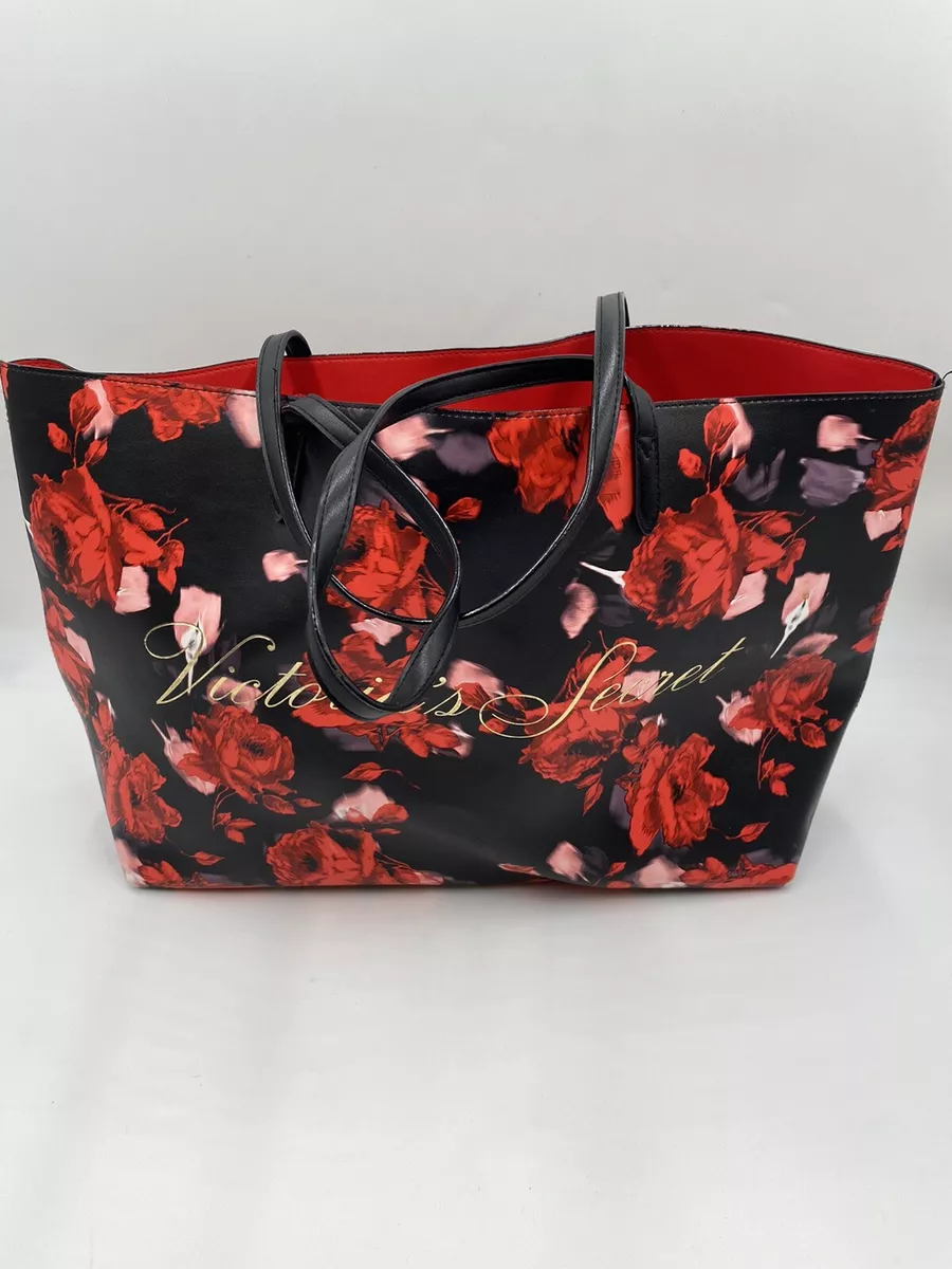 Victoria Secret Large Black Red Roses PVC Travel Beach Tote Bag