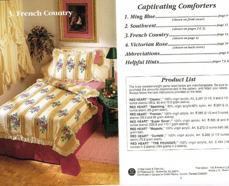 Captivating Comforters Afghan Pattern Booklet Red Heart 4 Patterns 1992 Vintage - Image 4 of 4