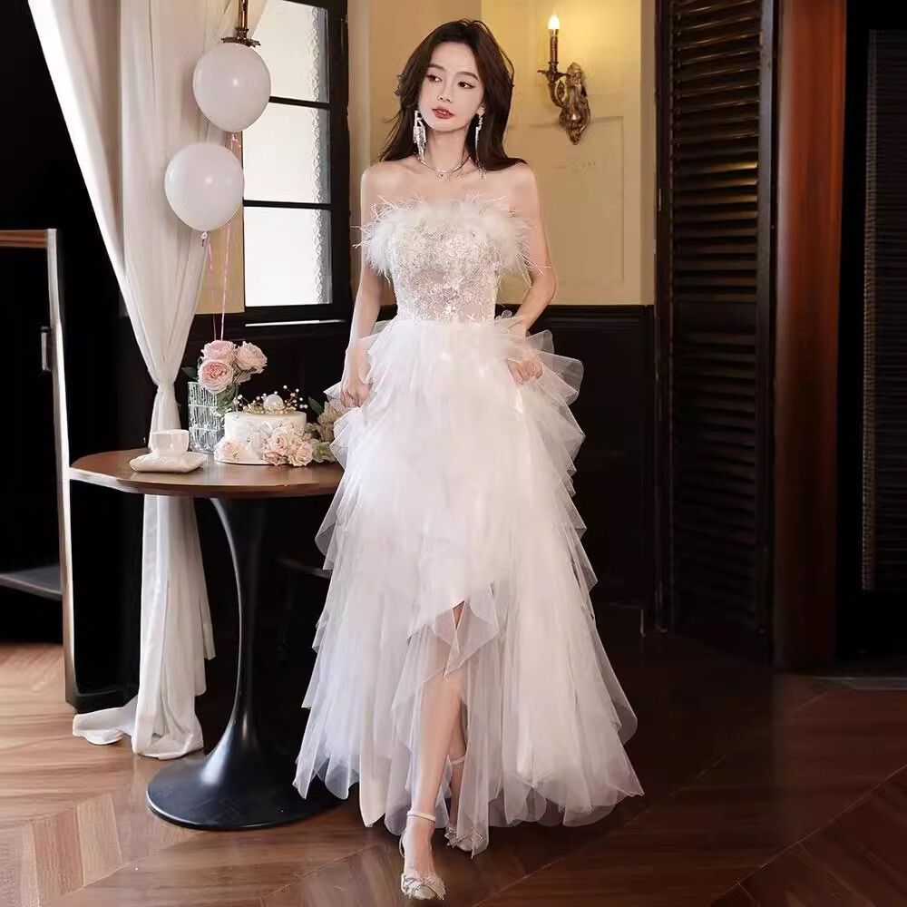 victorian corset wedding dress Lace-Panel Satin Corset Wedding Dress with Slit main image 1