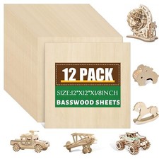 12 Pack Basswood Sheets 1/8x12x12 Inch for CraftsUnfinished Wood for Laser Cu...