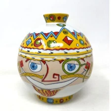 TIM DAVIES RITZENHOFF Designer Covered Candy Cookie Jar Dish Whimsical Colorful