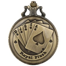 Antique Poker Card Design Unisex Quartz Pocket Watch Necklace Chain Timepiece
