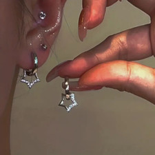 Hollow Star Shiny Zirconia Decor Hoop Earrings Cute Jewelry Women Gift New