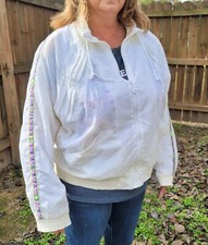 Vintage 1980's Women's Puma track jacket white w/ Neon striped arms Size Medium