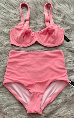 Victorias Secret Swim Suit Bikini Set Underwire Terry Top High Bottom 34DD M
