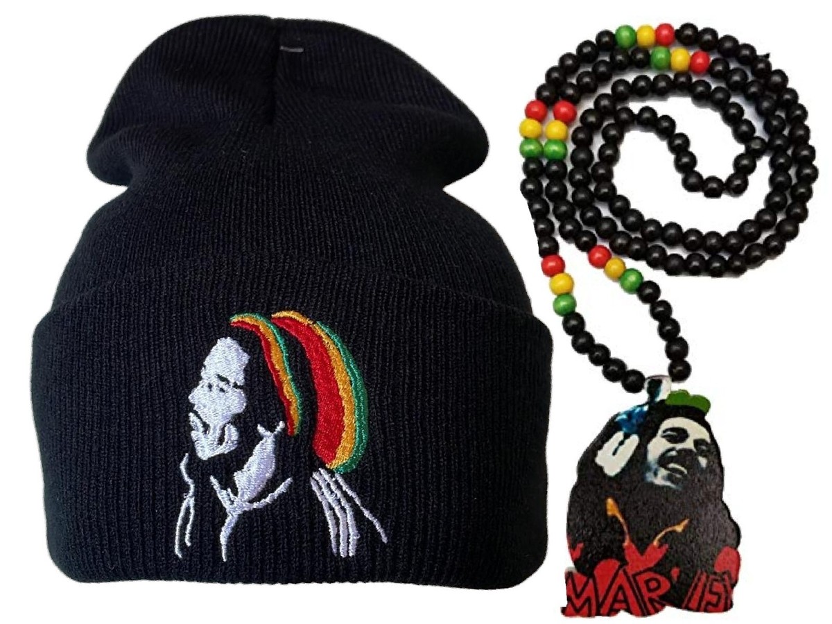 Bob Marley Rasta Wood Bead Necklace Red Green Black w/ Winter Weed