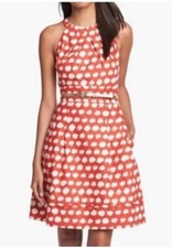Eliza J Dress Mini Fit Flare Small Polka Dot Red White Belted Sz 14 NWT
