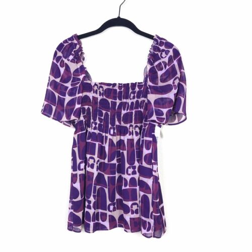 NWT Gianni Bini Top Women's Size 8 Dune Plum Napa Valley Smocked Short Sleeve