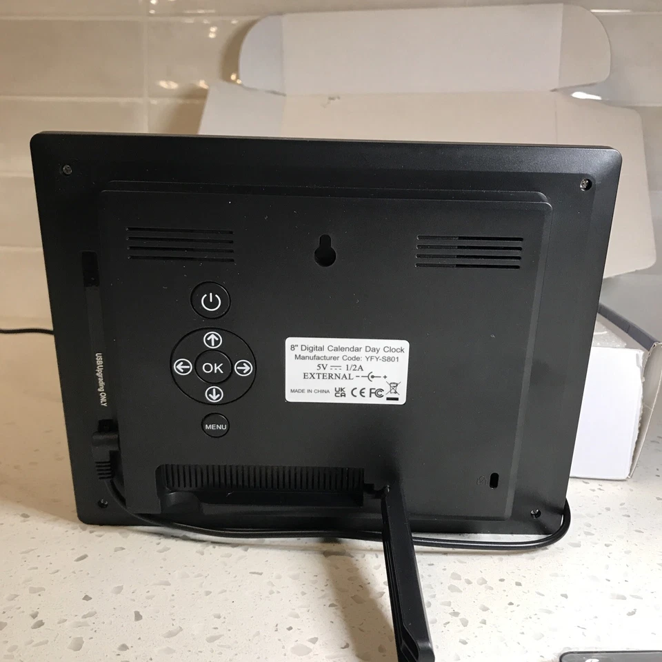 8” Black Véfaîî Digital Day Calendar Clock with Remote - Image 3 of 4