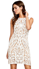 Tadashi Shoji Ivory Nude Corded Crochet Lace Sleeveless Sheath Dress