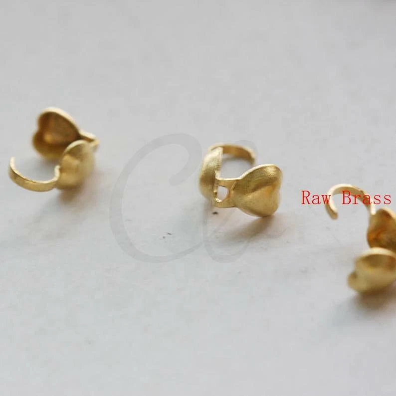 60 Pieces Raw Brass Brass Base Clam Heart Bead Tip - 4mm (1847C-I-447) - Image 2 of 2