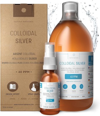 Colloidal Silver Spray - 34 fl oz 40ppm Formula with Free Travel Spray & Ebook