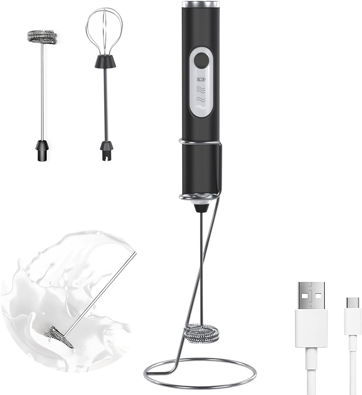 Milk Frother Rechargeable with Stand Handheld Electric Whisk Coffee Frother Mixe-image