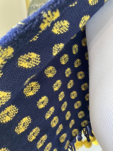 Christian Dior COLIFICHETS 50s 60s Polka Dot Pom Shawl Wrap Cape Navy Yellow - Picture 7 of 15