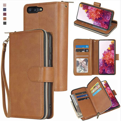 For OnePlus 5 Wallet Case 9 Card Zipper Slots Kickstand Flip Leather Phone Case