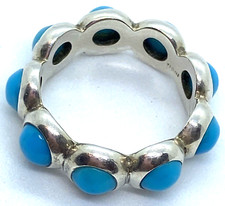 Sterling Silver / 925 Turquoise Eternity Band Ring Size 6.75