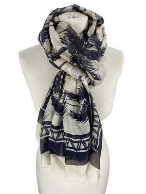 PIECES Tuch Schal Halstuch Scarf Damen Schwarz Beige Fransen UVP: 19,95 