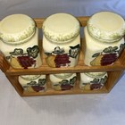 Vintage Spice Jars 3x3.5 Canisters And Wooden Shelf Atico Brand 3 Small Chips