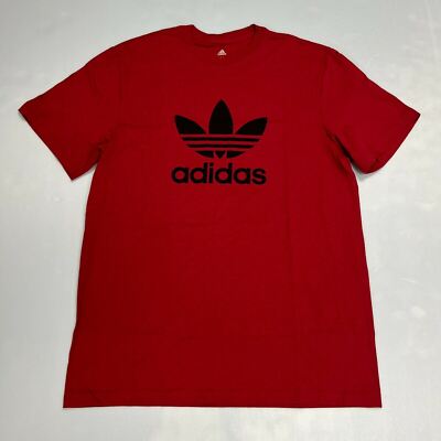 Adidas Red T-Shirt Mens Large Short-Sleeve Trefoil Logo Graphic