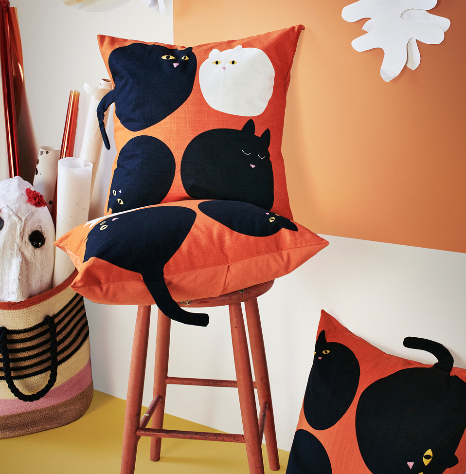 IKEA MAVINN Cushion Cover, Pillow Cover Cat Pattern Orange, 50x50