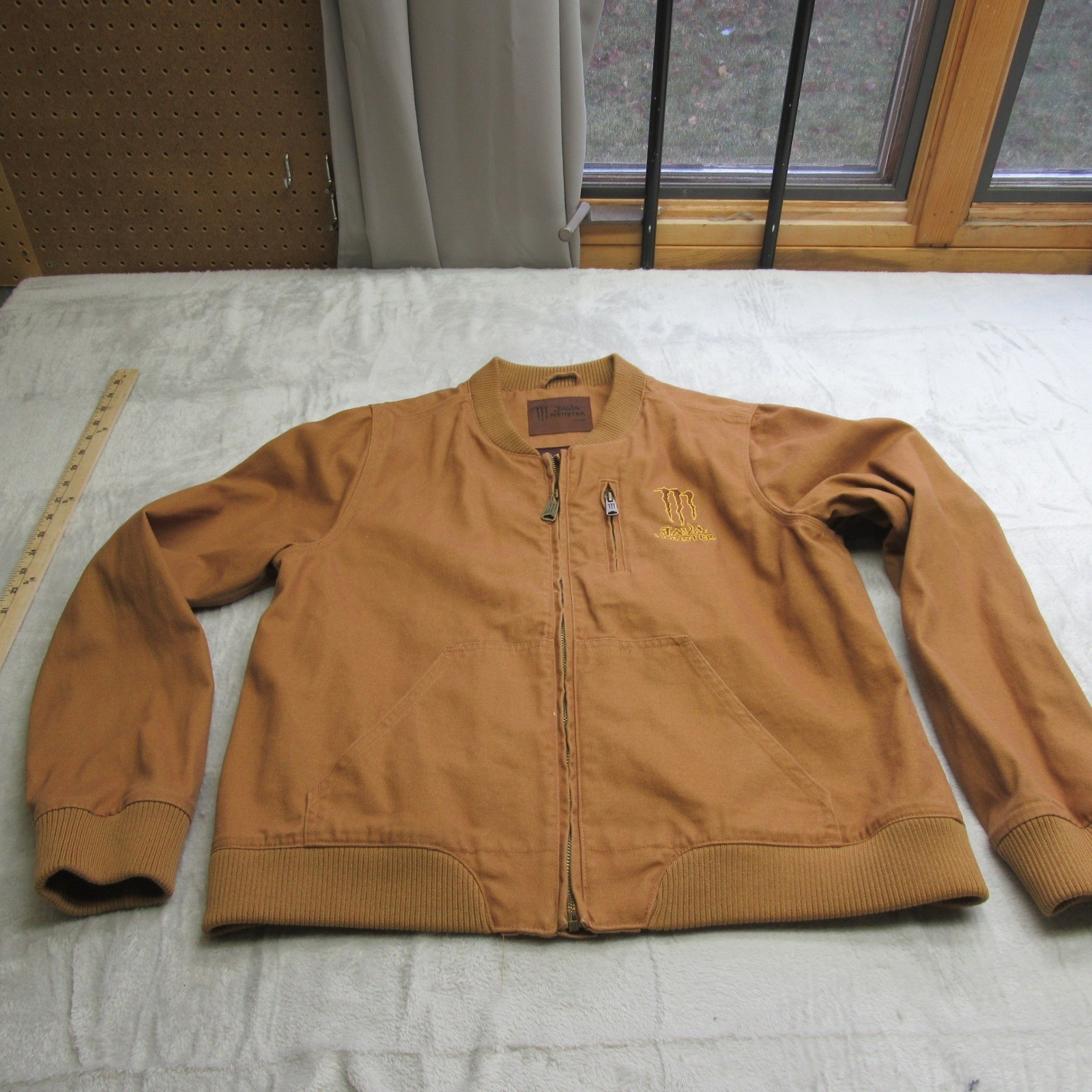 Java Monster Energy Jacket Womens XL Beige Duck Canvas Rugged Bomber Work Zip