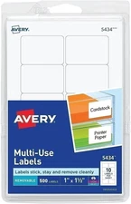 Avery Self-Adhesive Removable Labels, 1 x 1.5 Inches, White, 500 per Pack...