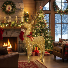 XL LED Rentier 188cm mit Timer Weihnachtdeko leuchtend warmweiß gold Hirsch