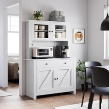 Kitchen Pantry Cabinet with Microwave Stand, Freestanding Hutch Cabinet with ...