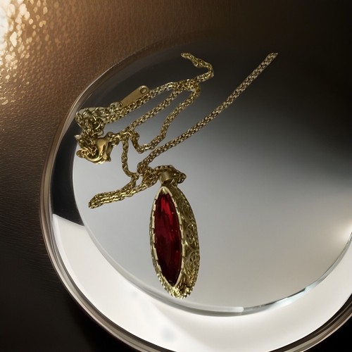 Orecchini Vintage Art Deco Nouveau Ceco Strass Rosso Navette Collana Placcati Oro - Foto 3 di 3