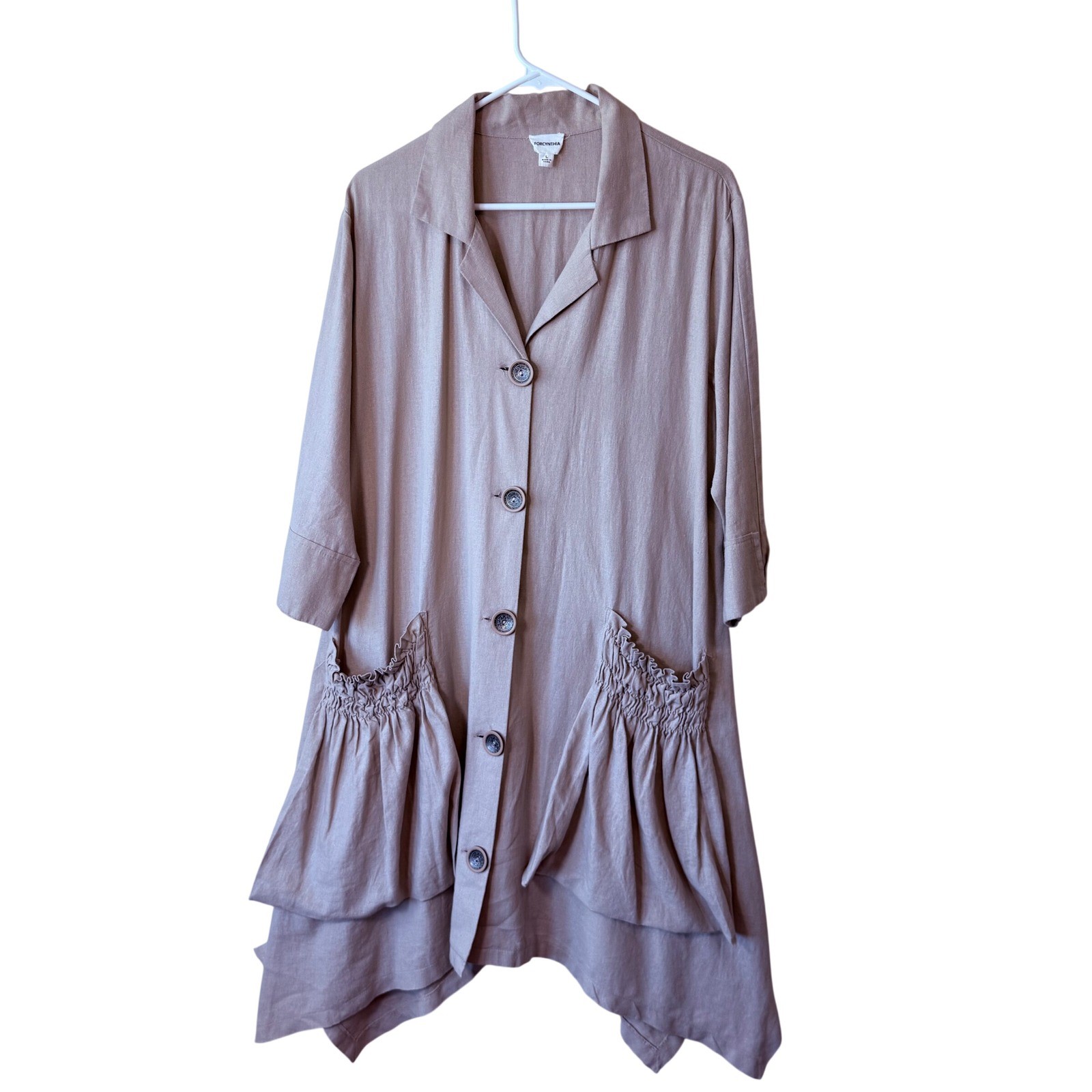 Lagenlook Linen Blend Tunic Dress Jacket Ruched Pockets Boho Large Flowy Unique
