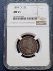 1893 O Barber Quarter 25c Graded NGC AU53 About Uncirculated  #98576