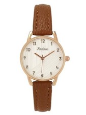 Classic Watch for Women Leather Strap Arabic Numerals Easy Read Watch Brown