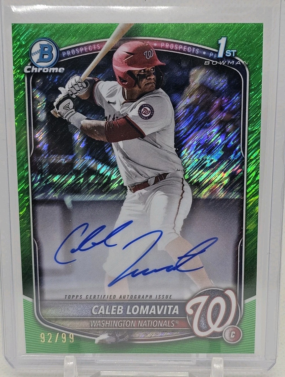 2025 Bowman Chrome Caleb Lomavita Auto Green Shimmer #CPA-CLO /99 Nationals