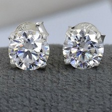 Certified White Diamond 6.00Cts. Round Shape Studs In 925 Silver - Tariffs Free