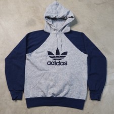 Vintage 1980s Adidas Hoodie Sweatshirt Trefoil Raglan Blue Mens Medium USA Made