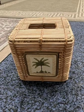 Wicker Tissue Box With Palm Tree