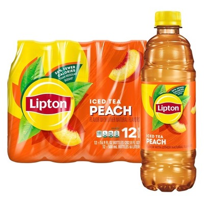 Lipton Black Iced Tea - 12 Pack, 16.9 Fl Oz Bottles with Real Peach Flavor