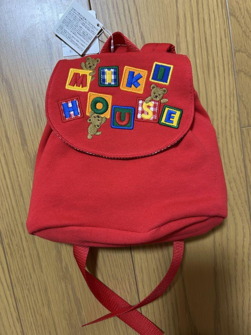 Miki House Red Embroidered Bear Kids Backpack