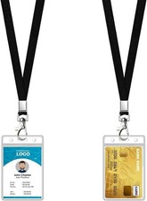 2 Pack Clear ID Badge Holder with Lanyard Black Lanyards with Vertical Waterproo
