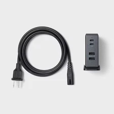 4 Port Charging Hub Vertical 2C + 2A - heyday Black Saffiano