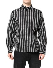 Dolce & Gabbana Black White Striped Cotton Dress Men's Shirt Authentic