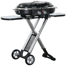 Outsunny 2 Burner Gas BBQ Grill Trolley w/ Side Shelves Storage Pocket