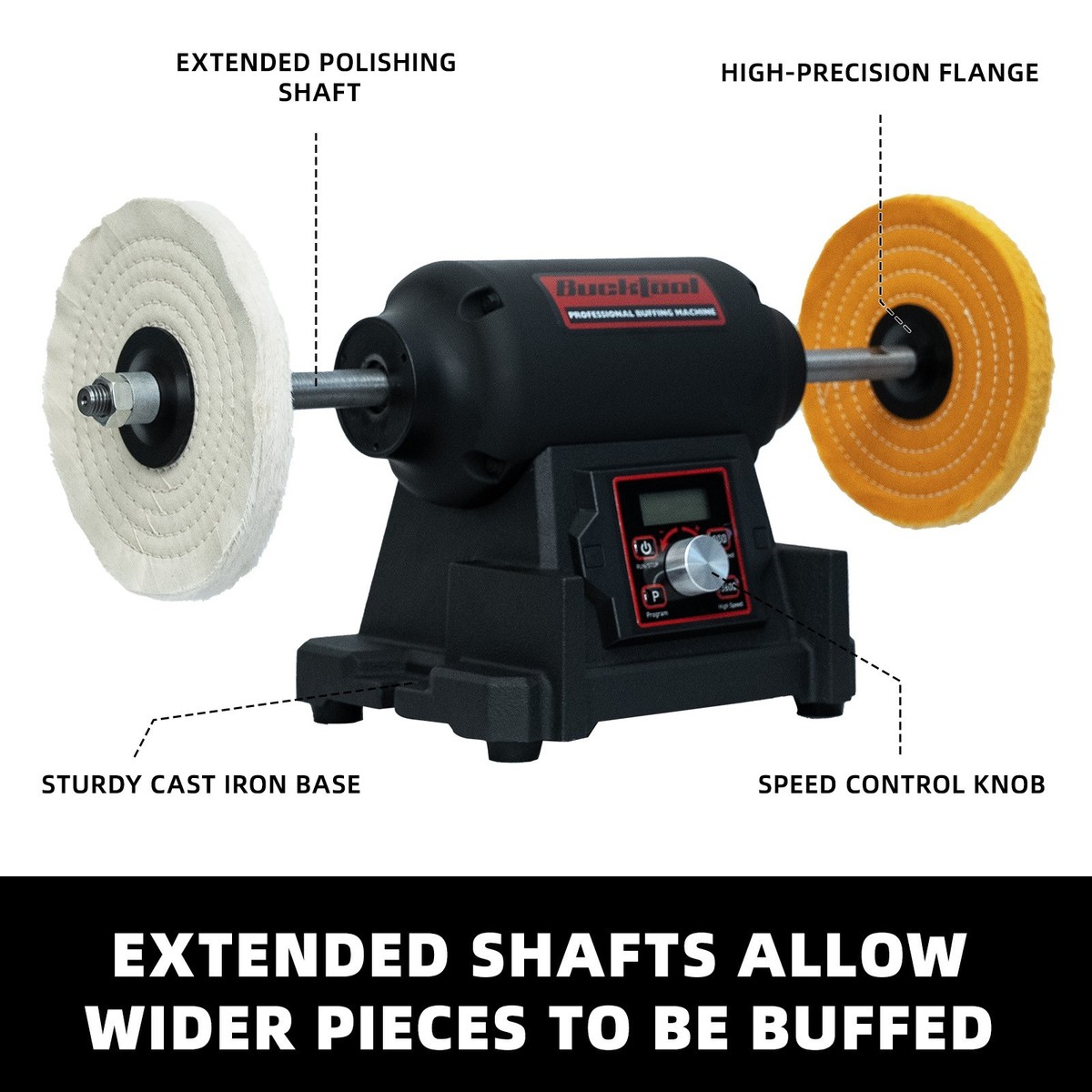 BUCKTOOL 1HP VFD Motor 8-Inch Variable Speed Bench Buffer Polisher