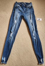  KANCAN Skinny Stretch Jeans P - Size 1/24 -Distressed, Raw Hem - Medium Wash