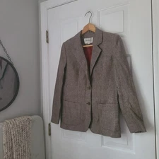 Vtg D'Galia Wool Tweed Houndstooth Blazer Sz 8 Brown Academia Professor Classic