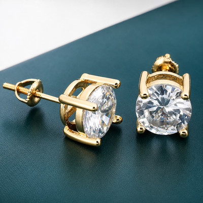 Moissanite Screw Back 14k Gold Solitaire Stud Earrings GRA Certified D/VVS1