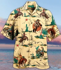 Horse Cowboy Unisex Full Size Adult Colorful, Tropical Hawaiian Shirt, Aloha