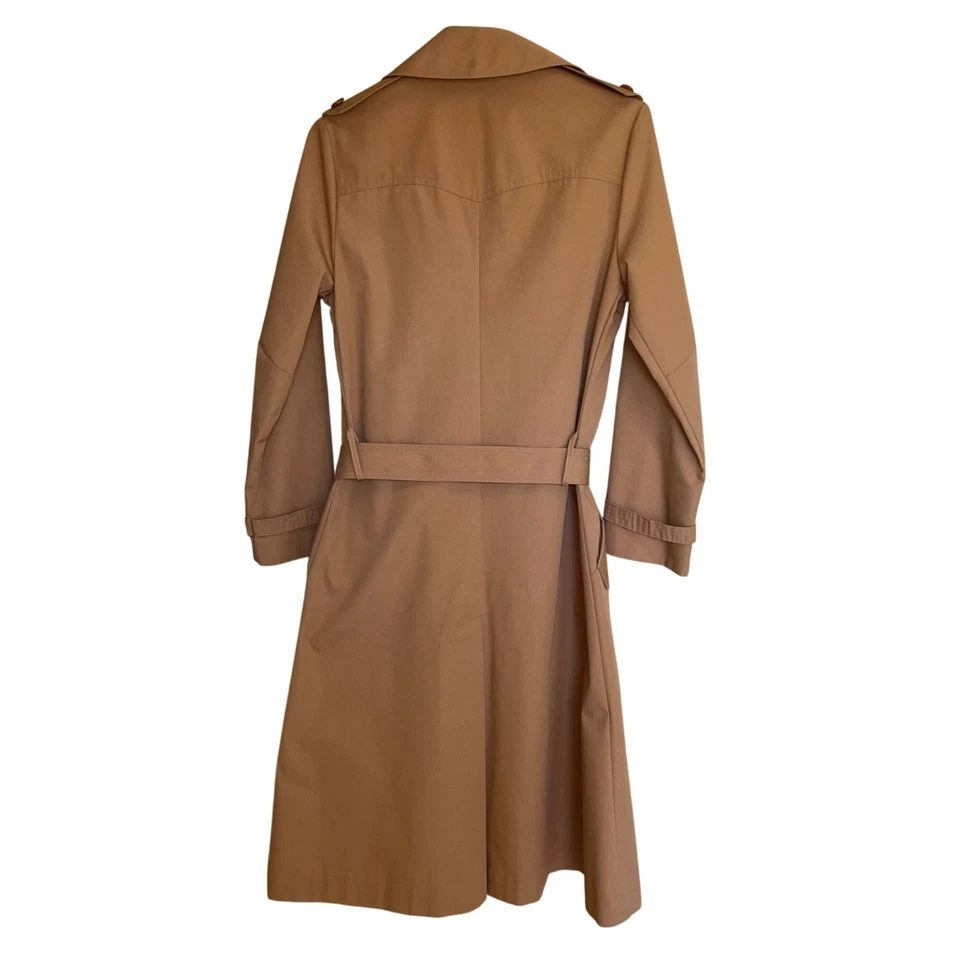 Sears Vintage Womens Trench Coat Size Small Tan Pockets Belted Casual New - Image 3 of 4